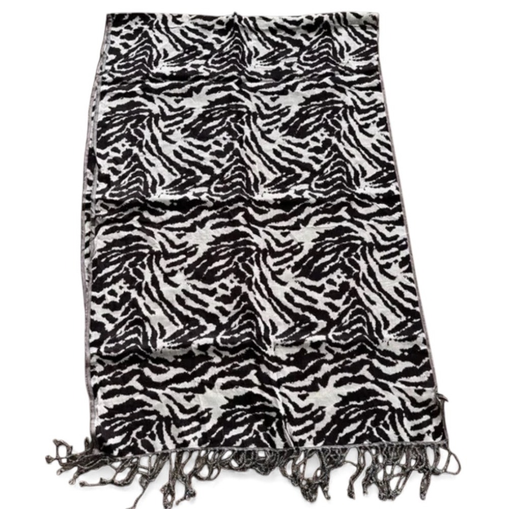TALBOTS Wrap Scarf Animal Print ZEBRA PATTERN Fringe Ends SOFT VISCOSE/COTTON